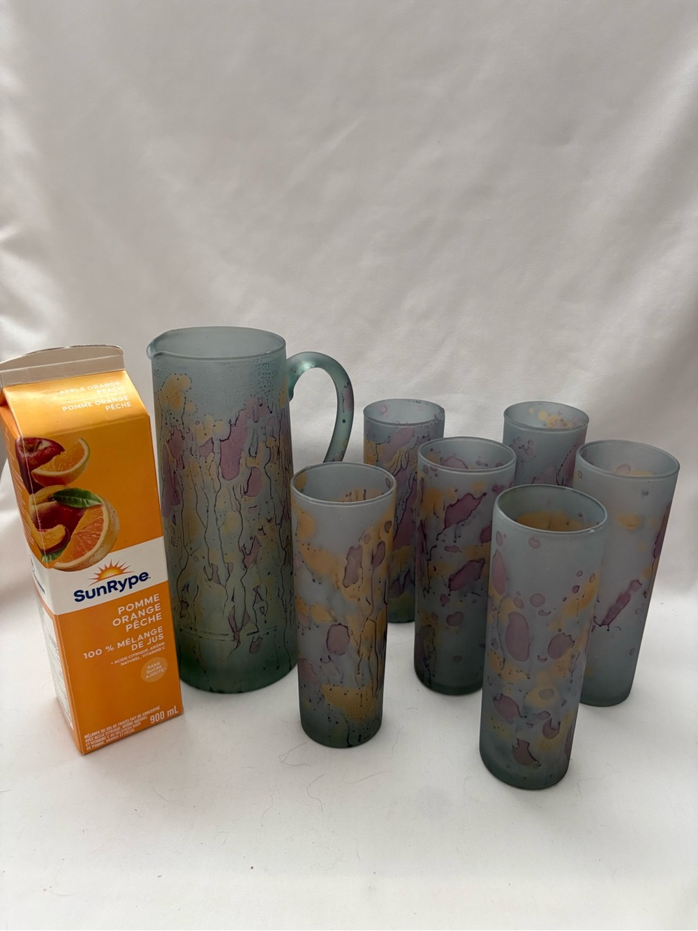 Handcrafted/ handpainted Pitcher with 6 glasses.